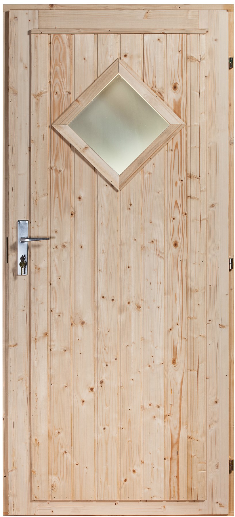 Ytterdörr Tall/Gran 9×20 – 84x197cm (‘Diamond’ fönster, höger)